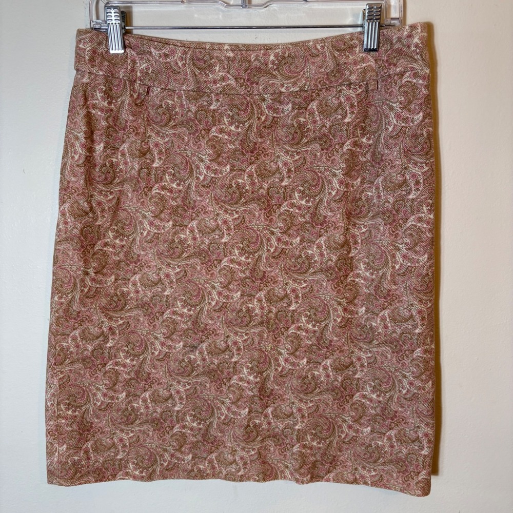 Ann Taylor Paisley Skirt Women's Size 8 Pink Brown Cotton Blend Career
